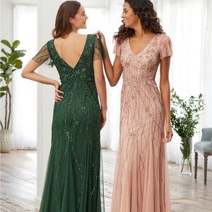 Adrianna Papell Platinum mother of the bride emerald green gown EUC